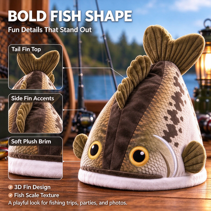Bucketmouth Flapping Tail Plush Bass Fish Hat 🐟🎩
