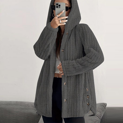 Women’s Lightweight Plush Hooded Jacket, Warm Mid-Length Teddy Bear Cardigan 🧸🧥