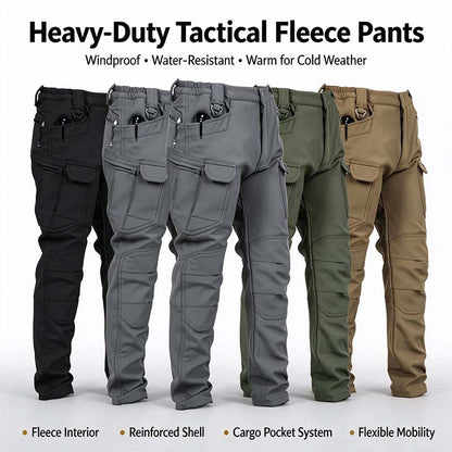 Men's Windproof & Warm Outdoor Military Tactical Pants - Fleece-Lined, Solid Color👖