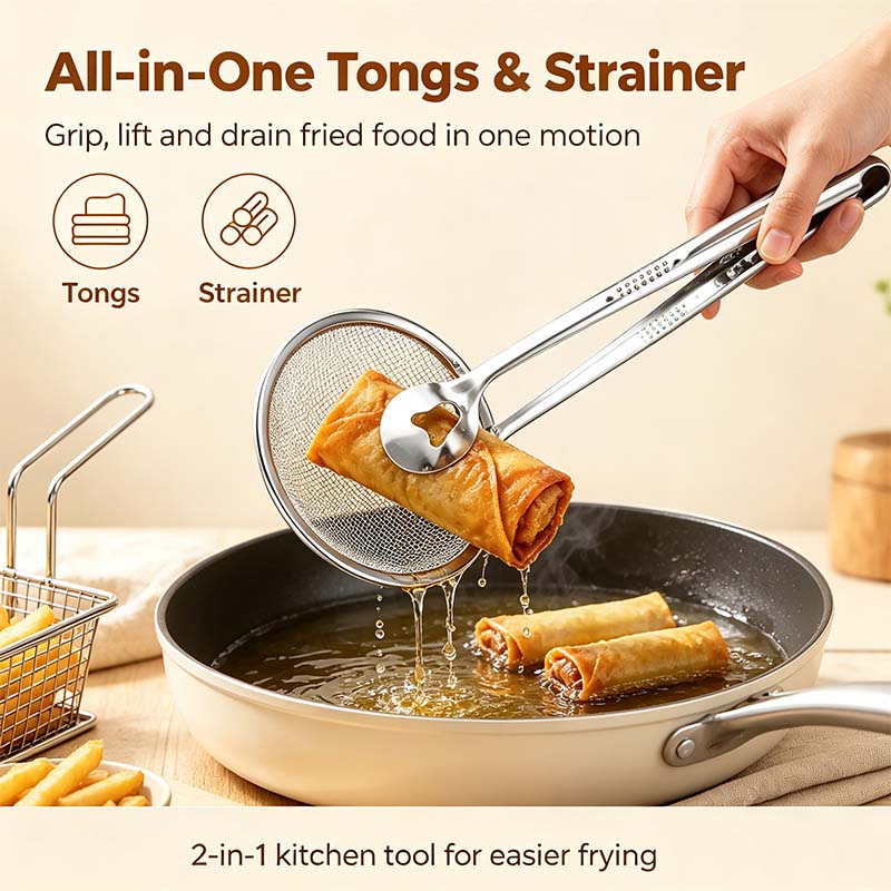 2-in-1 Oil-Frying Filter Clip, Kitchen Food Strainer Tongs for Fried Food🍟✨