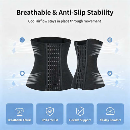 Women's Solid Color Hook & Eye Closure Waist Trainer, Adjustable Tummy Control Shaper🧘‍♀️