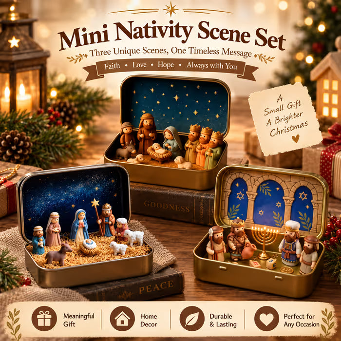 Religious Pocket-Size Mini Nativity Scene Set with Storage Box🎁