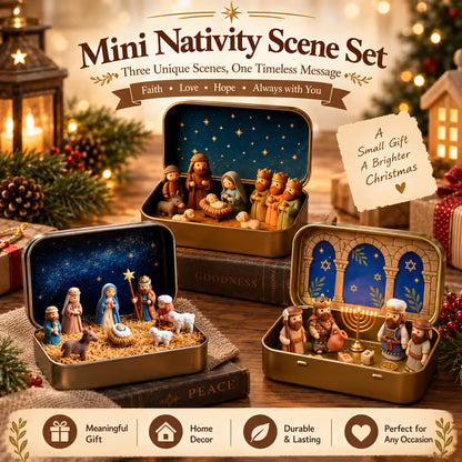 Religious Pocket-Size Mini Nativity Scene Set with Storage Box🎁