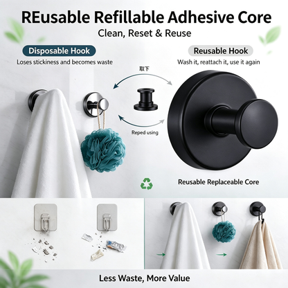 2 Pcs No Drilling Suction Cup Hooks with Replaceable Core, Vacuum Locking Bathroom Wall Hooks 🧲