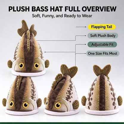 Bucketmouth Flapping Tail Plush Bass Fish Hat 🐟🎩