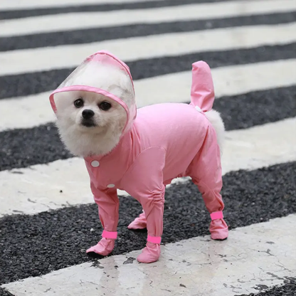 Waterproof 4-Leg Dog Raincoat with Hood & Attached Boots 🐶