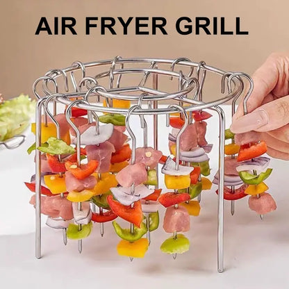 Air Fryer Skewer Rack, Round Grill with Stainless Steel, Flat Edges👨‍🍳