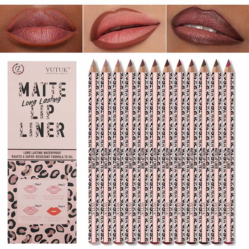 Full 12-Color Lip Liner Set – Matte High Pigment, Long-Lasting Non-Fading💋