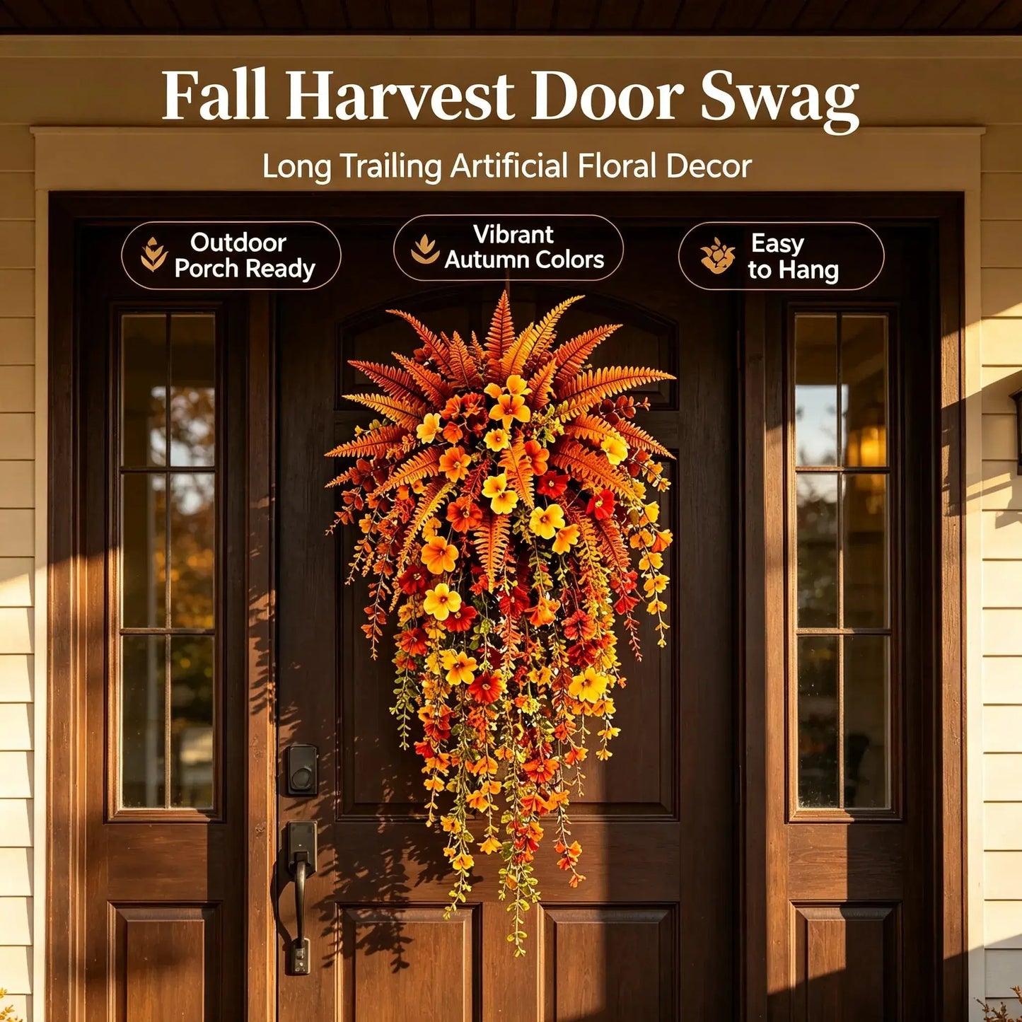UV-resistant artificial Boston fern plant, realistic large outdoor hanging autumn faux plant🍂
