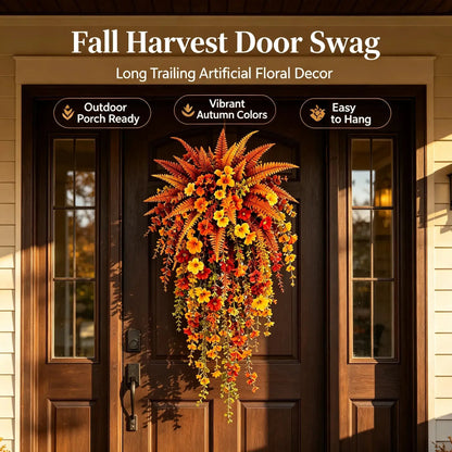 UV-resistant artificial Boston fern plant, realistic large outdoor hanging autumn faux plant🍂