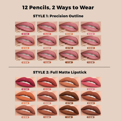 12 Pcs Matte Lip Liner Set with Sharpener, Blendable Lip Pencil💋