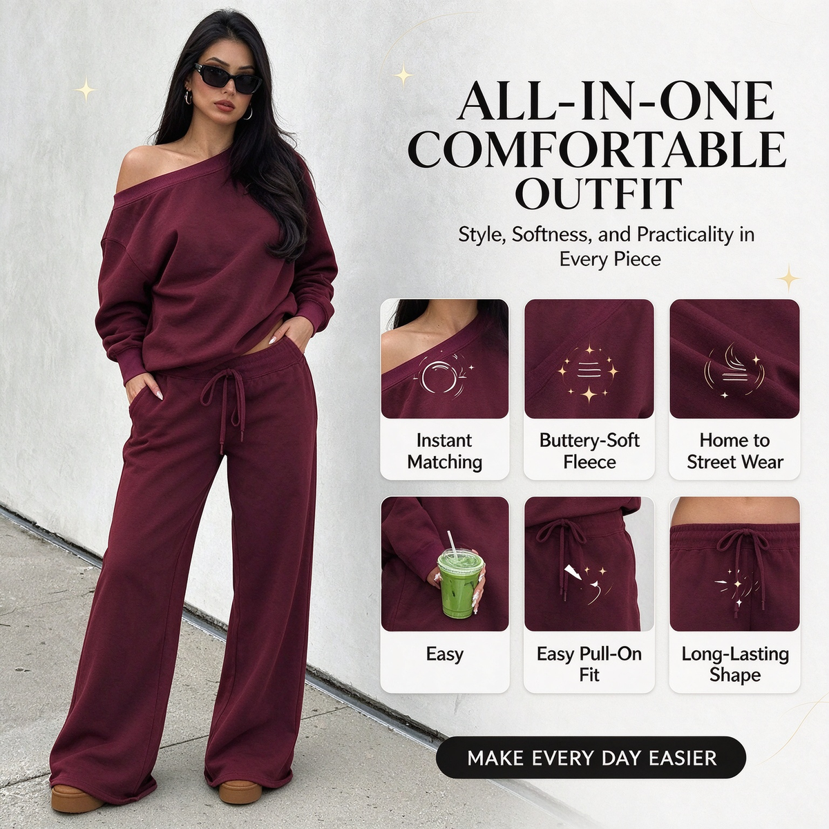 Women's Long Sleeve Jumper & Pants, 2 Piece Outfit Set, Fall Basic Sweatsuit Outfits, Clothes 🧥👖