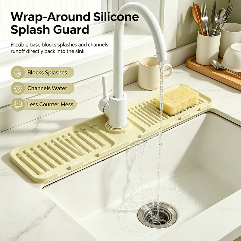 Tap Mat for Kitchen Sink, Splash Guard, Silicone Drying Mat, Quick Drying Stone Sink Tray🪨🌊