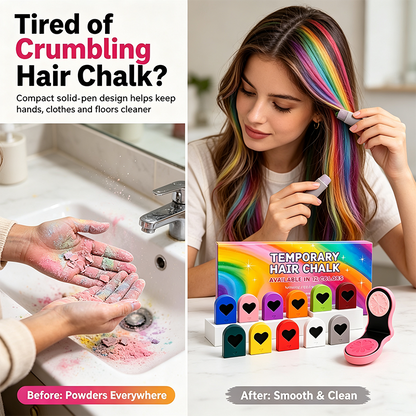 🌈 Instant Hair Color Magic – Washable Temporary Hair Chalk Set ✨