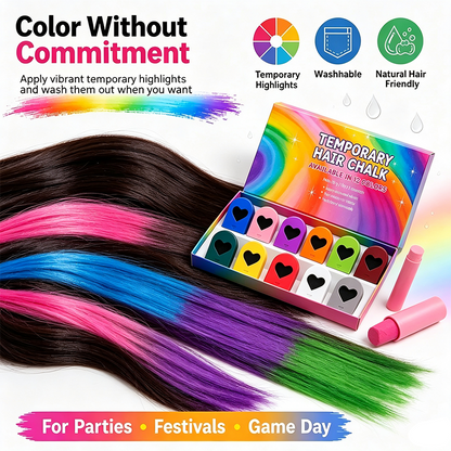 🌈 Instant Hair Color Magic – Washable Temporary Hair Chalk Set ✨