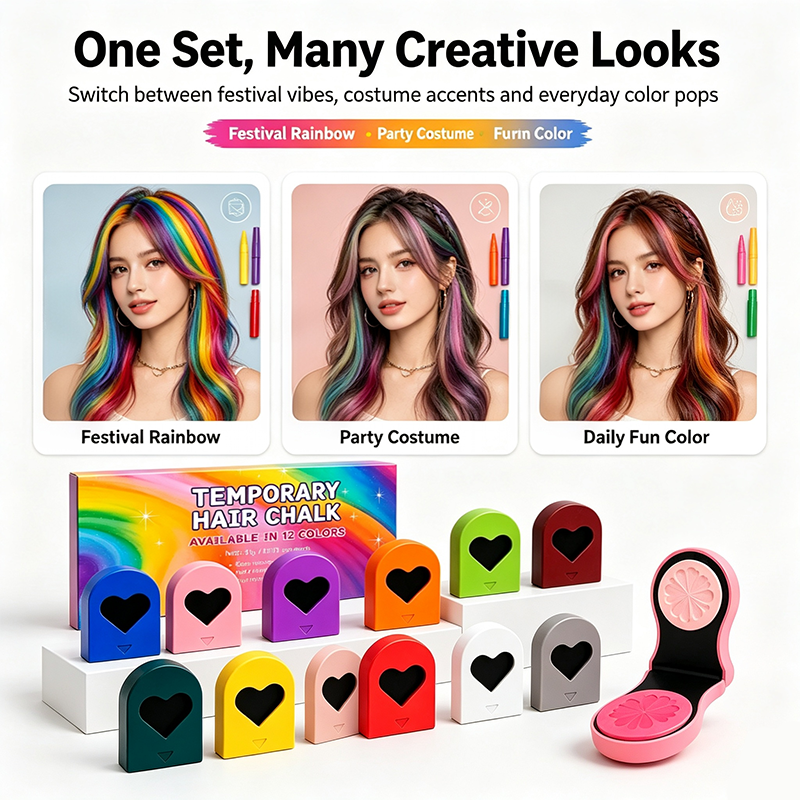 🌈 Instant Hair Color Magic – Washable Temporary Hair Chalk Set ✨