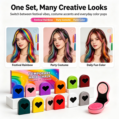 🌈 Instant Hair Color Magic – Washable Temporary Hair Chalk Set ✨
