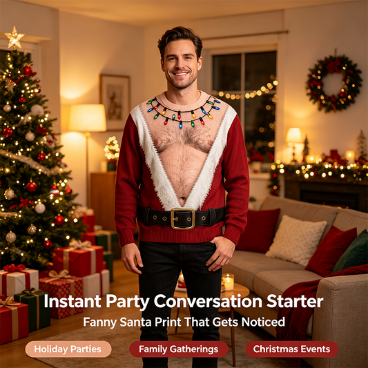Funny Hairy Chest Santa Lights Ugly Christmas Sweater 3D Printed Holiday Gag Gift Sweatshirt🎅