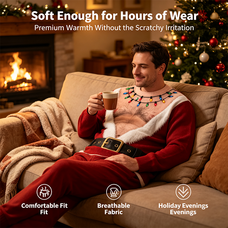 Funny Hairy Chest Santa Lights Ugly Christmas Sweater 3D Printed Holiday Gag Gift Sweatshirt🎅