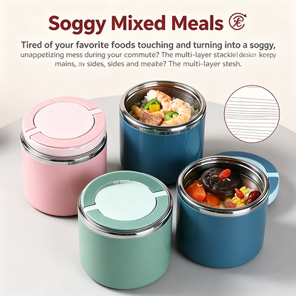 Stainless Steel Bento Style Boxed Lunch Box with Handle - Leakproof, Stackable🍱