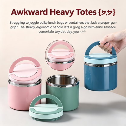 Stainless Steel Bento Style Boxed Lunch Box with Handle - Leakproof, Stackable🍱