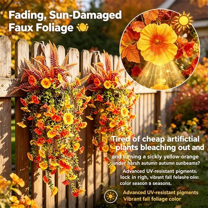 UV-resistant artificial Boston fern plant, realistic large outdoor hanging autumn faux plant🍂