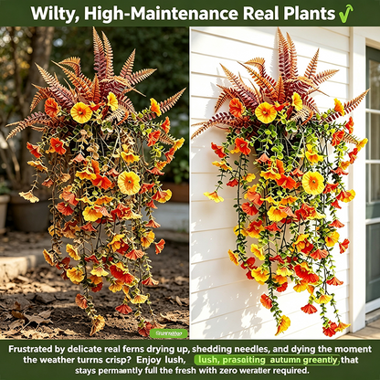 UV-resistant artificial Boston fern plant, realistic large outdoor hanging autumn faux plant🍂