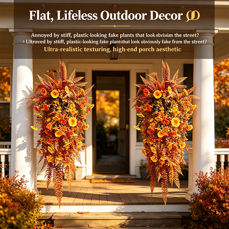 UV-resistant artificial Boston fern plant, realistic large outdoor hanging autumn faux plant🍂