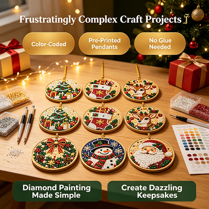 6Pcs/12Pcs Christmas DIY Diamond Painting Ornaments Kit, Xmas Tree Hanging Pendant🎄