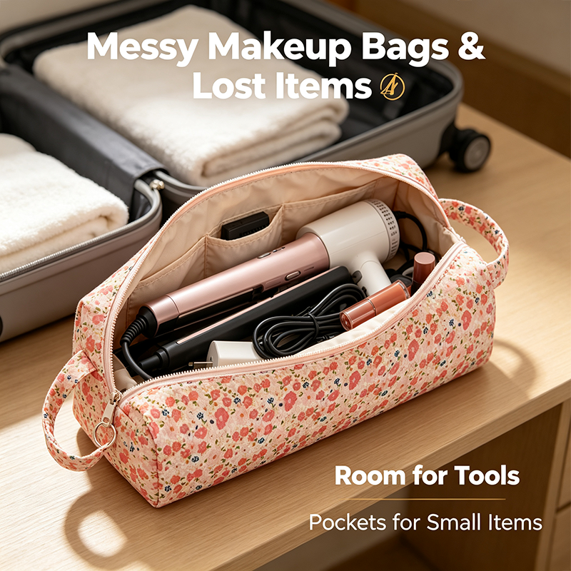 Quilted Multi‑Purpose Storage Bag, Portable Zipper Cosmetic Makeup Pouch 🎒