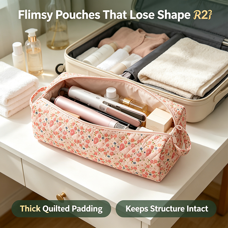 Quilted Multi‑Purpose Storage Bag, Portable Zipper Cosmetic Makeup Pouch 🎒