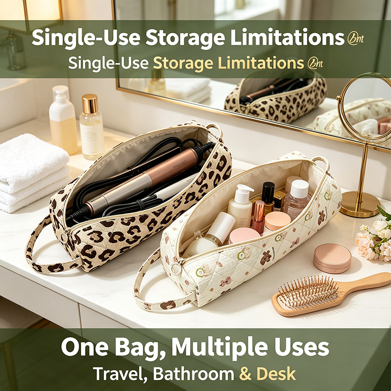 Quilted Multi‑Purpose Storage Bag, Portable Zipper Cosmetic Makeup Pouch 🎒