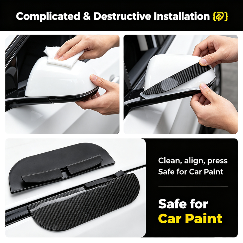 2PCS Car Side Mirror Rain Guards - Carbon Look ABS Visor Covers 🌧️