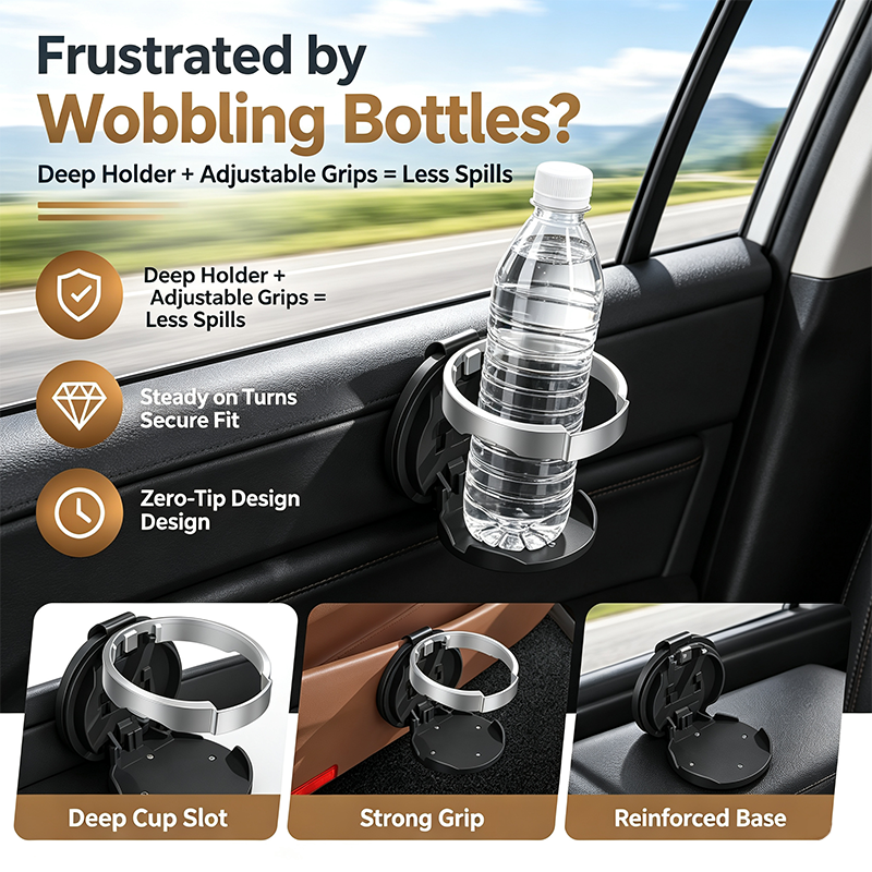 Universal Foldable Car Cup Holder with Hook, Space-Saving Vehicle Drink Holder for Bottles☕