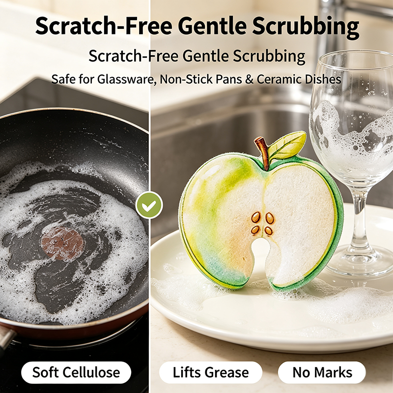 Compressed Cellulose Sponges - 3-Pack Fruit-Shaped Natural Pop-Up Kitchen Sponges🌍