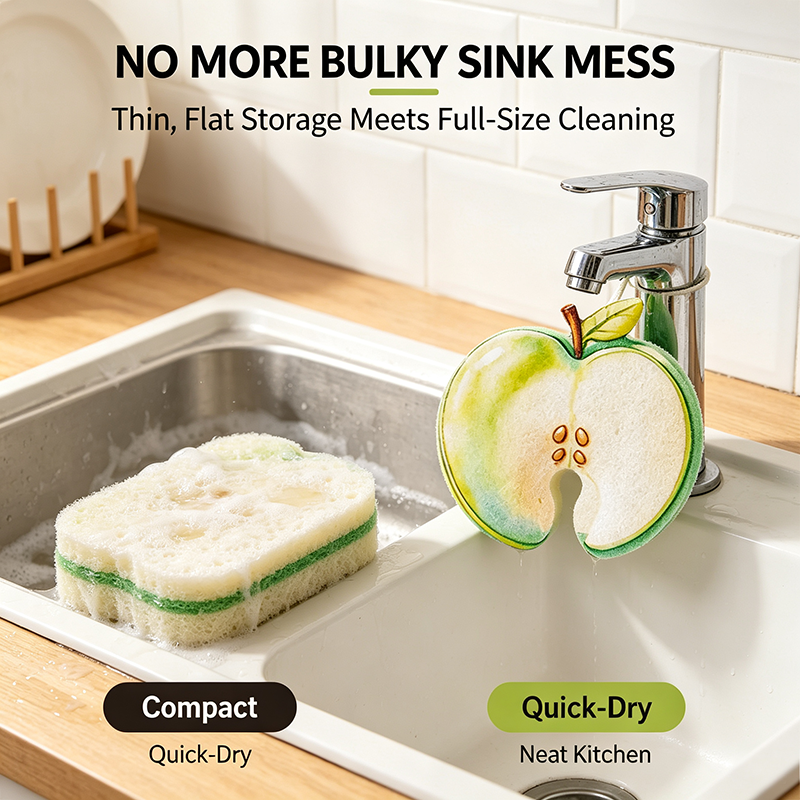 Compressed Cellulose Sponges - 3-Pack Fruit-Shaped Natural Pop-Up Kitchen Sponges🌍