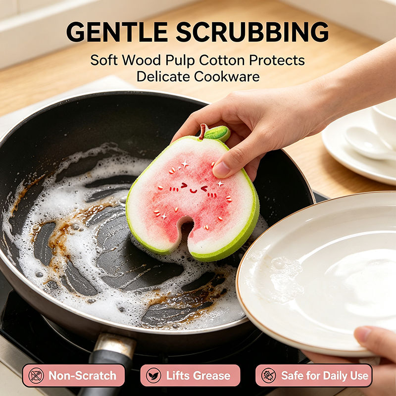 Compressed Cellulose Sponges - 3-Pack Fruit-Shaped Natural Pop-Up Kitchen Sponges🌍