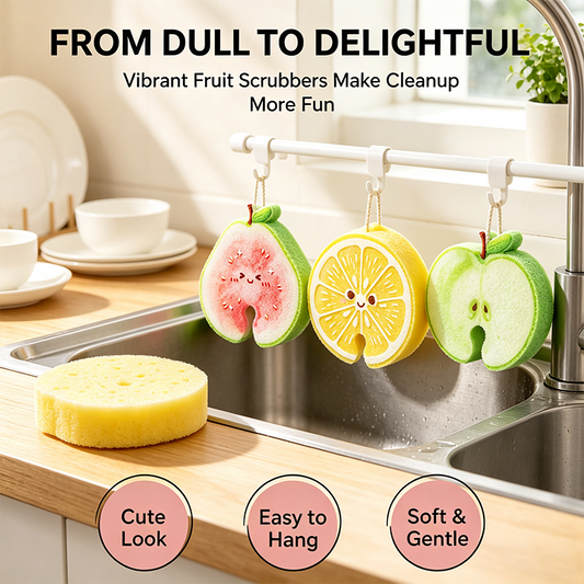 Compressed Cellulose Sponges - 3-Pack Fruit-Shaped Natural Pop-Up Kitchen Sponges🌍