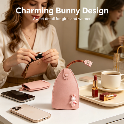 [Set of 3 - Orange, Pink & Black] Cute Cartoon Pull-out Key Case, Portable Leather Car Key Holder🔑