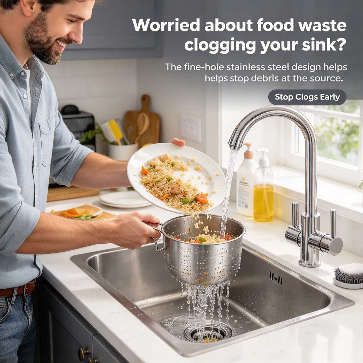 1 Count Stainless Steel Sink Hanging Drain Basket, with Handle Fast Draining🧺