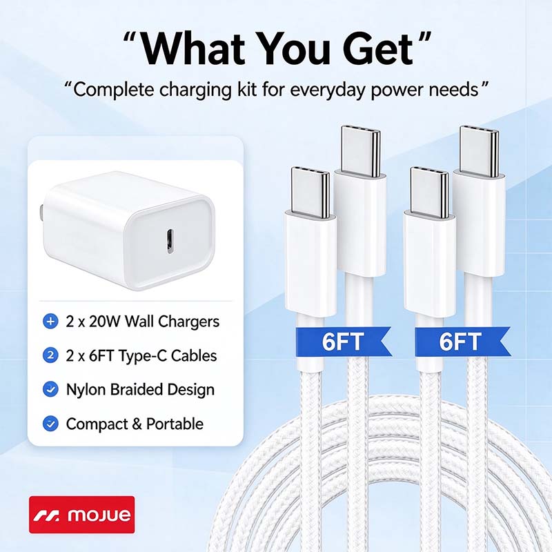 20W Super Fast USB-C Charger with Type-C to C Cable Kit 🔌