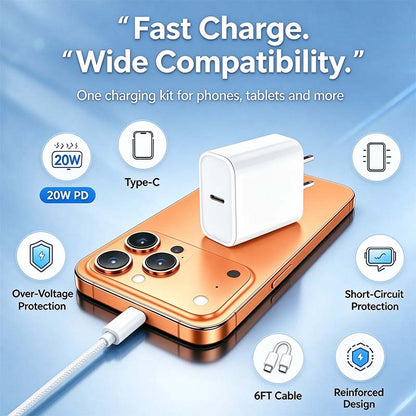 20W Super Fast USB-C Charger with Type-C to C Cable Kit 🔌
