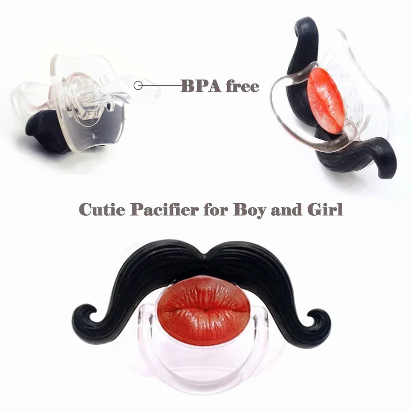 💋 Kissable Mustache Pacifier – Funny Lips & Mustache Novelty Design👶