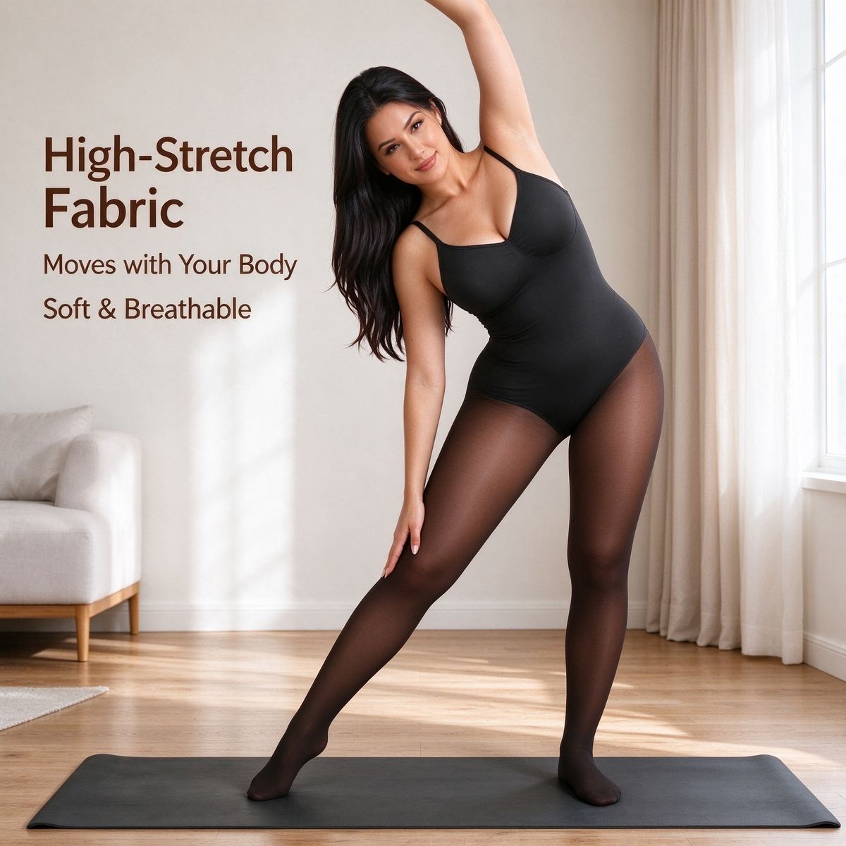 Women's Sheer-Panel Fleece-Lined Tights Bodysuit - Tummy Control 🖤