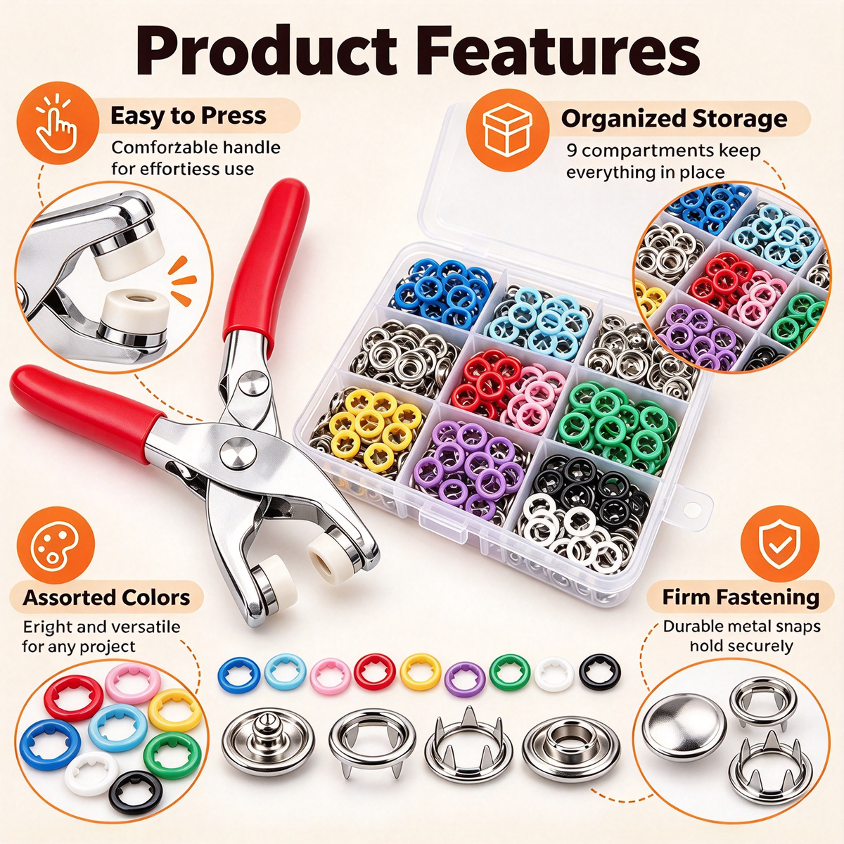 Seamless Stitching Sewing Kit-100Pcs Invisible Colored Metal Buckle & Manual Pressure Pliers 🧵