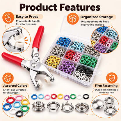Seamless Stitching Sewing Kit-100Pcs Invisible Colored Metal Buckle & Manual Pressure Pliers 🧵