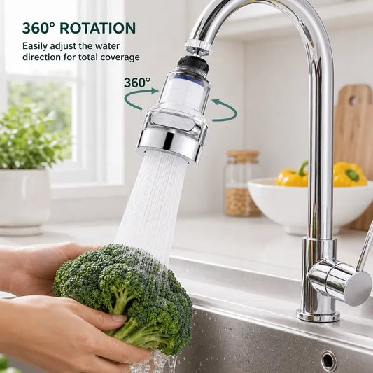 1 Count, 360° Rotating Faucet Aerator Filter 6-Layer Filtration 3 Water Modes Splash-Free for Kitchen Sink Fruit Vegetable Cleaning💧