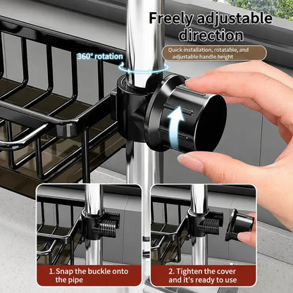Sink Organizer Rack,Hanging Faucet Drain Rack with Drip Tray Stainless Steel 💧