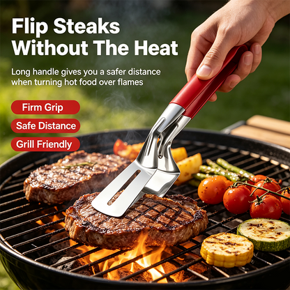 Stainless Steel Grill Clamp Spatula, Anti-Scald Extended Handle Spatula Tongs🔥