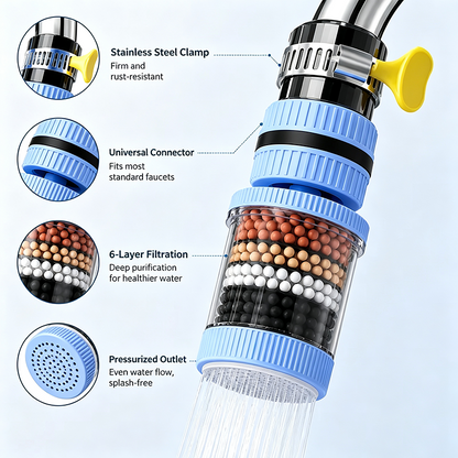 1 Count, 6 Layer Filtration Faucet Water Filter 360 Degrees Rotatable Splash Free💧